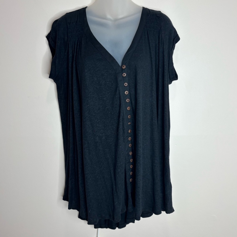 Free People size XS Flowy oversized black top shirt tunic boho beach casual